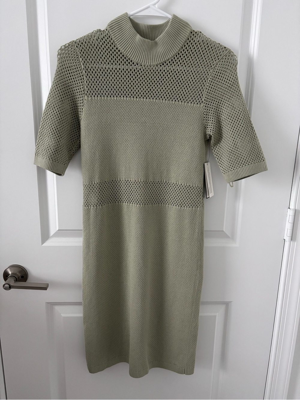 NWT Guess Sage Green Open Knit Mock Neck Sweater Dress Size L